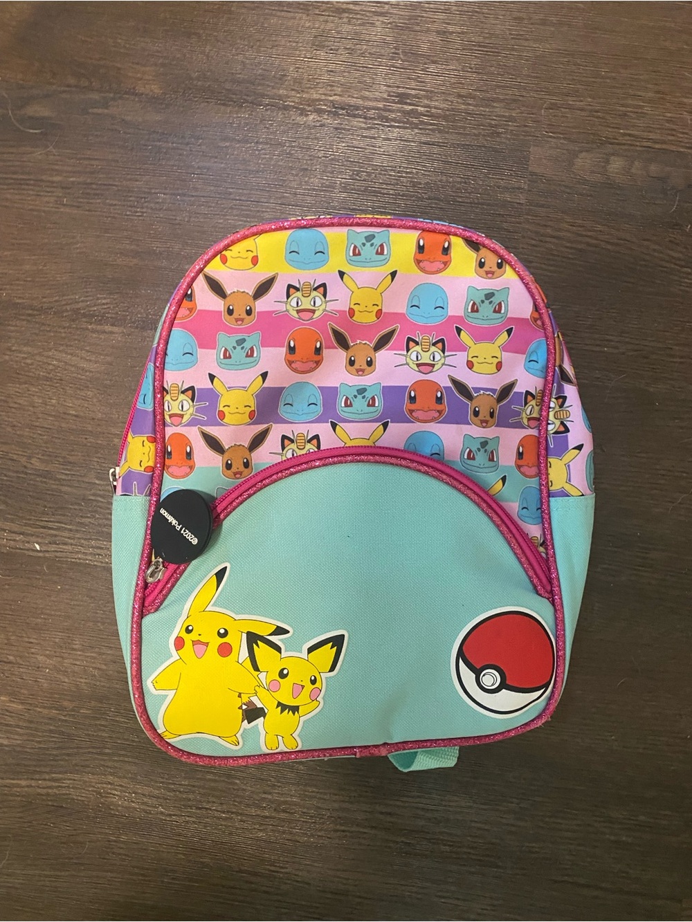 Pokemon Mint & Pink Kids Backpack with Pikachu and Pichu